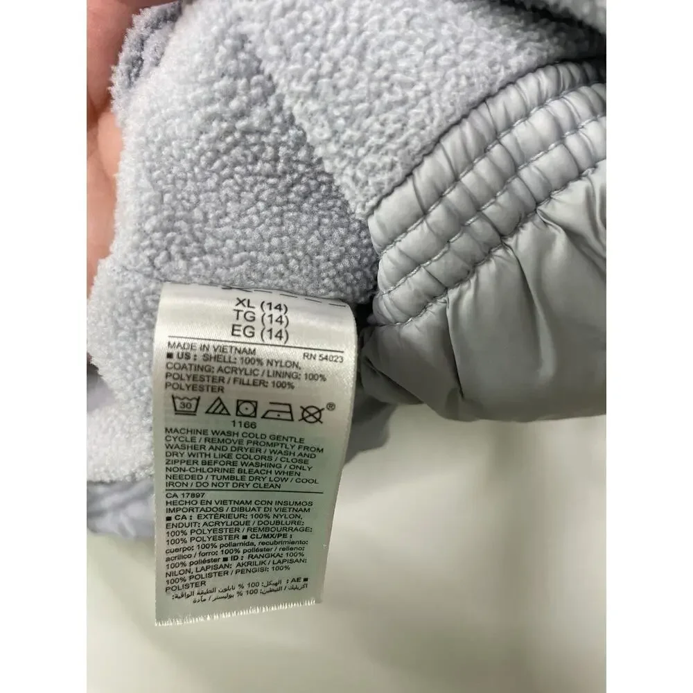 Old Navy Girls XL (14)‎ Puffer Vest Full Zip Grey Blue Fleece Lined Snow Skiing